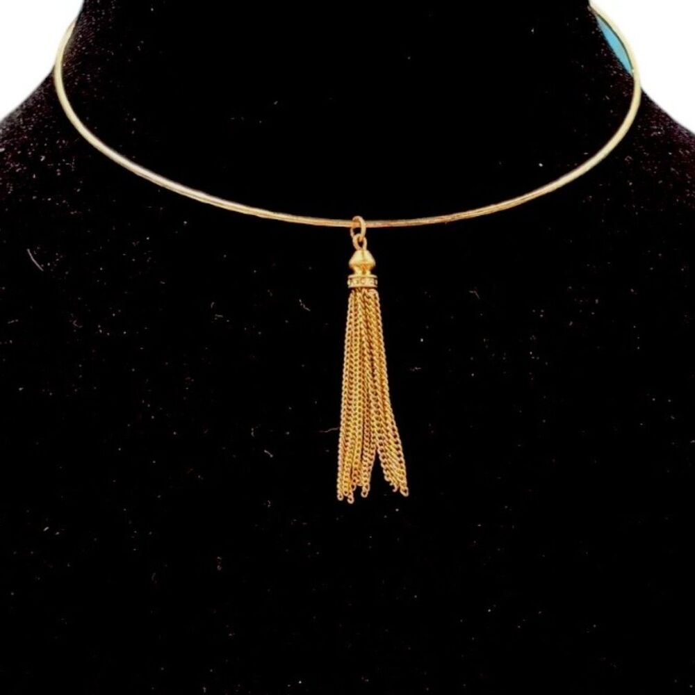Stella & Dot Chrislen Collar Style Choker Necklace Gold Tone Removable Tassel